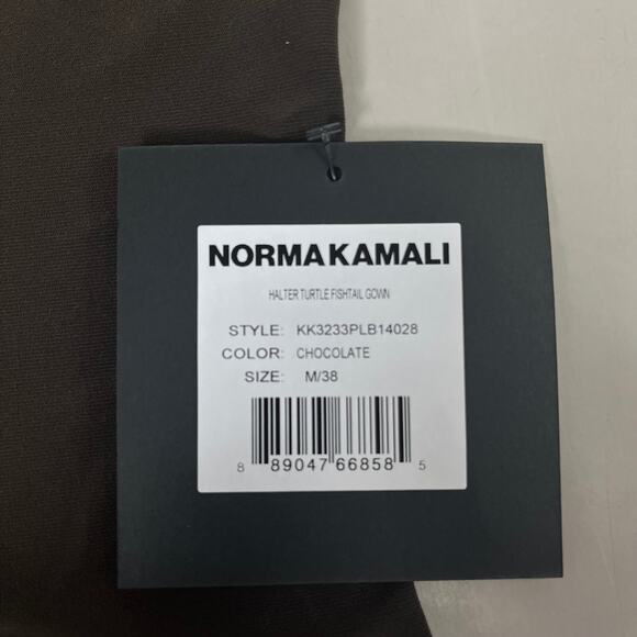 NORMA KAMALI Halter Turtle Fishtail Gown 4-Way Stretch Womens Sz M/38 Chocolate - Picture 5 of 9